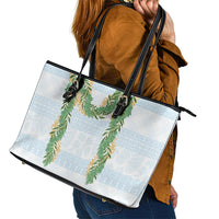 Hawai'i Paniolo Maile Twisted Lei Leather Tote Bag Winter White LT7 - Polynesian Pride