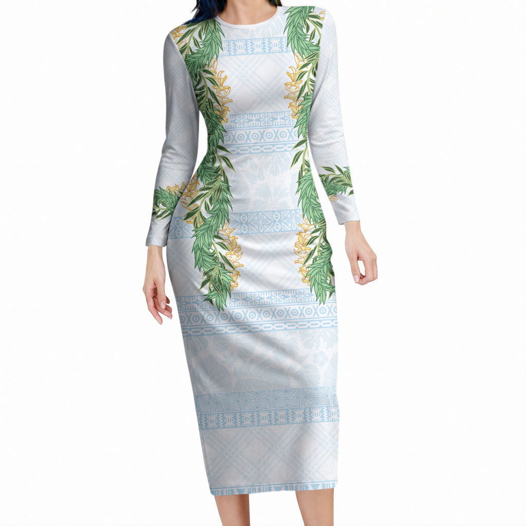 Hawai'i Paniolo Maile Twisted Lei Long Sleeve Bodycon Dress Winter White LT7 Long Dress White - Polynesian Pride