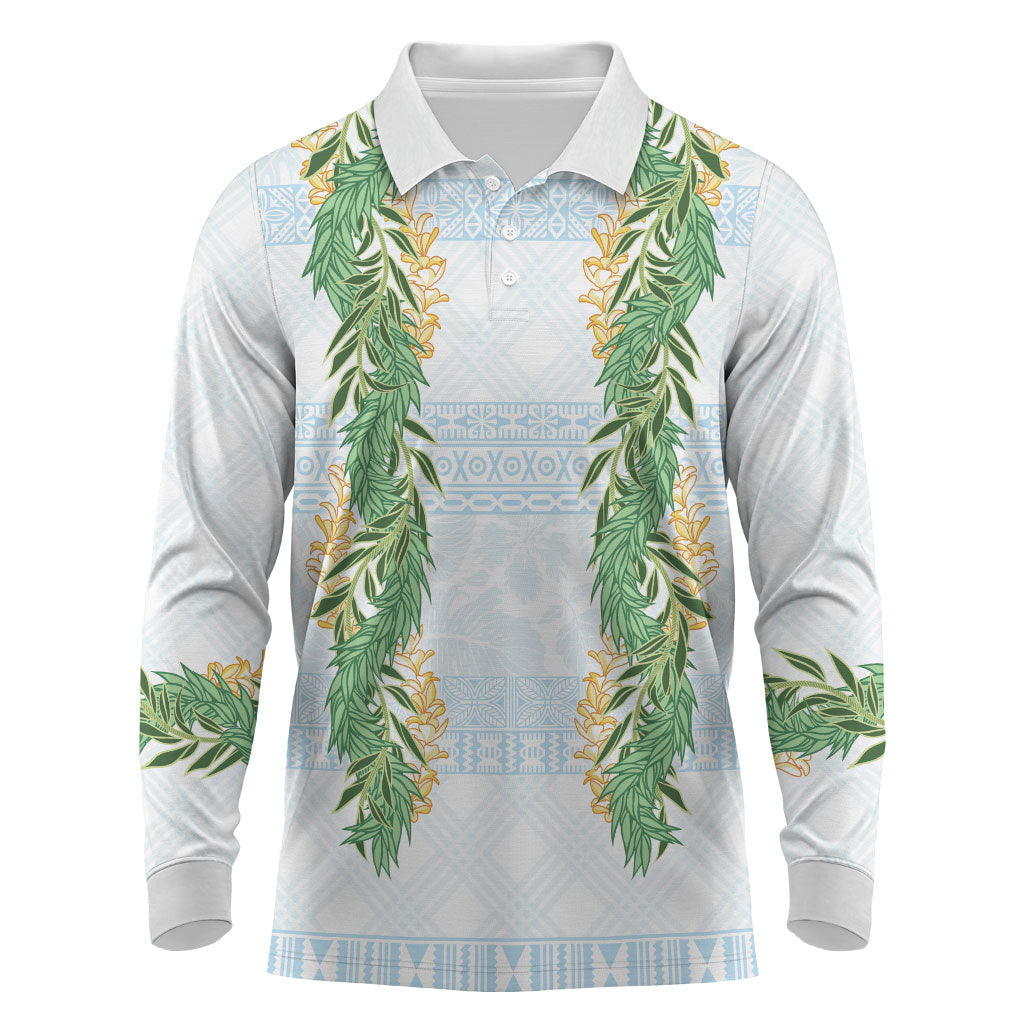 Hawai'i Paniolo Maile Twisted Lei Long Sleeve Polo Shirt Winter White LT7 White - Polynesian Pride