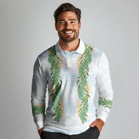 Hawai'i Paniolo Maile Twisted Lei Long Sleeve Polo Shirt Winter White LT7 - Polynesian Pride