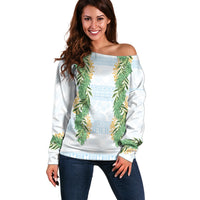 Hawai'i Paniolo Maile Twisted Lei Off Shoulder Sweater Winter White LT7 Women White - Polynesian Pride