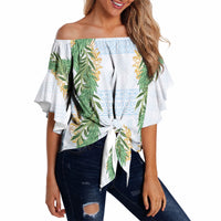Hawai'i Paniolo Maile Twisted Lei Off Shoulder Wrap Waist Top Winter White LT7 White - Polynesian Pride