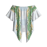 Hawai'i Paniolo Maile Twisted Lei Off Shoulder Wrap Waist Top Winter White LT7 - Polynesian Pride