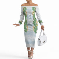 Hawai'i Paniolo Maile Twisted Lei Off The Shoulder Long Sleeve Dress Winter White LT7 Women White - Polynesian Pride