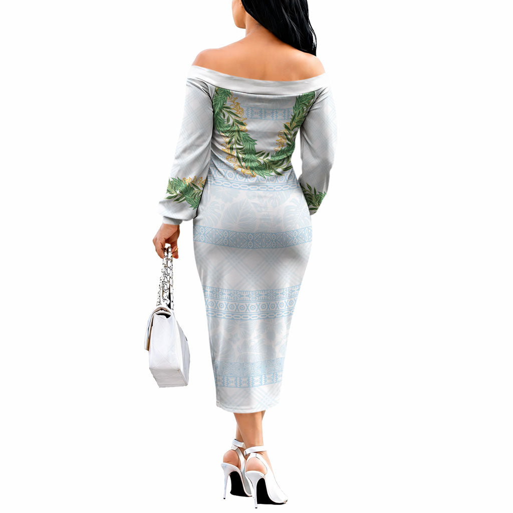 Hawai'i Paniolo Maile Twisted Lei Off The Shoulder Long Sleeve Dress Winter White LT7 - Polynesian Pride
