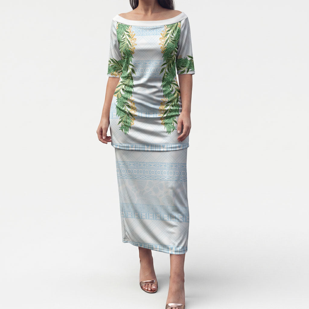 Hawai'i Paniolo Maile Twisted Lei Puletasi Winter White LT7 Long Dress White - Polynesian Pride