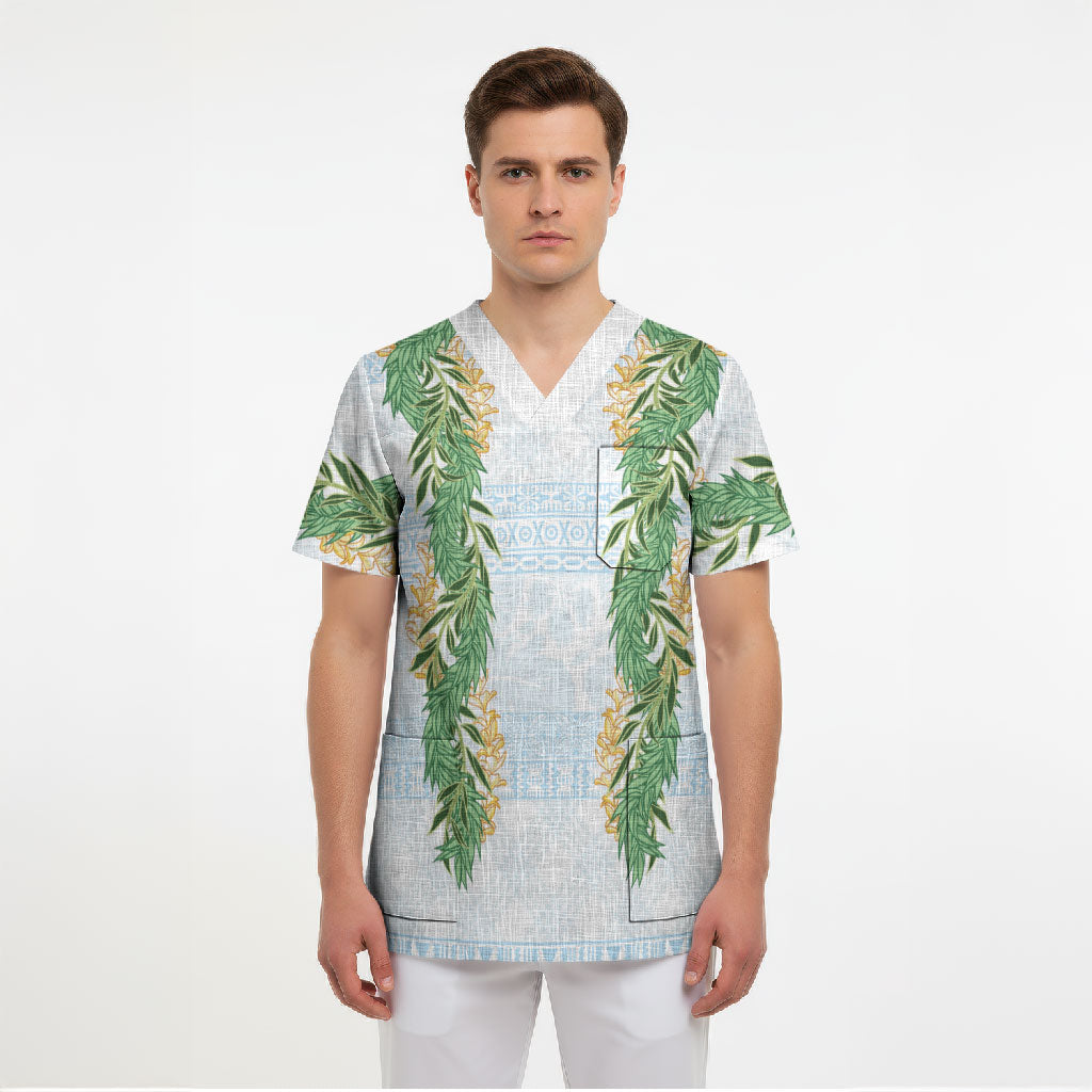 Hawai'i Paniolo Maile Twisted Lei Scrub Top Winter White LT7 - Polynesian Pride