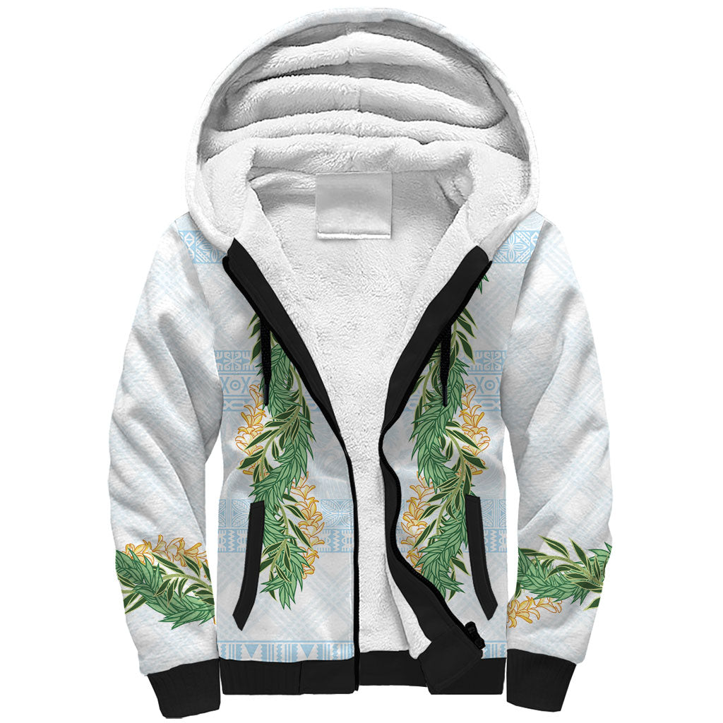Hawai'i Paniolo Maile Twisted Lei Sherpa Hoodie Winter White LT7 Unisex White - Polynesian Pride