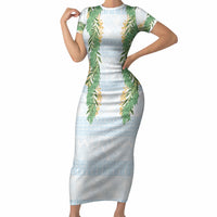 Hawai'i Paniolo Maile Twisted Lei Short Sleeve Bodycon Dress Winter White LT7 Long Dress White - Polynesian Pride