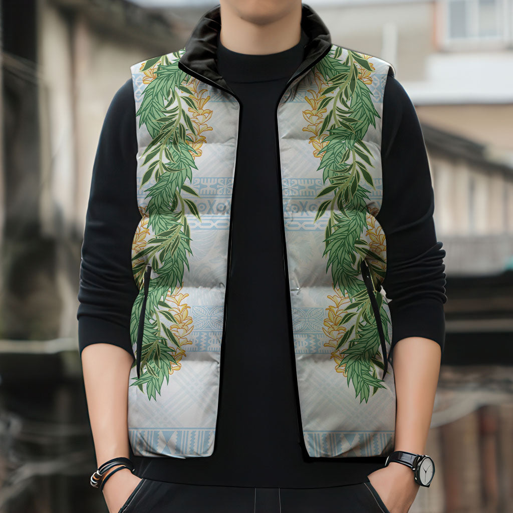 Hawai'i Paniolo Maile Twisted Lei Sleeveless Puffer Jacket Winter White LT7 - Polynesian Pride