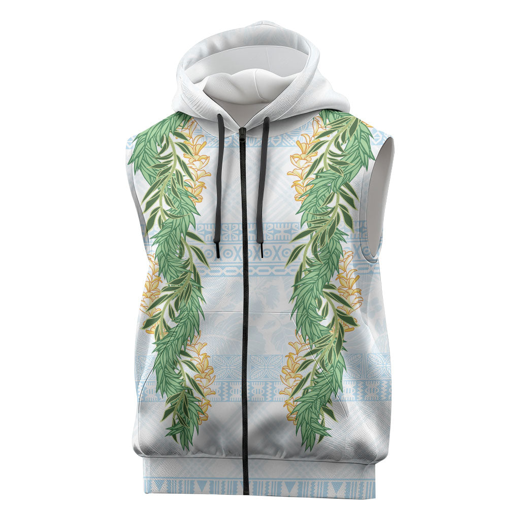 Hawai'i Paniolo Maile Twisted Lei Sleeveless Zip Hoodie Winter White LT7 White - Polynesian Pride