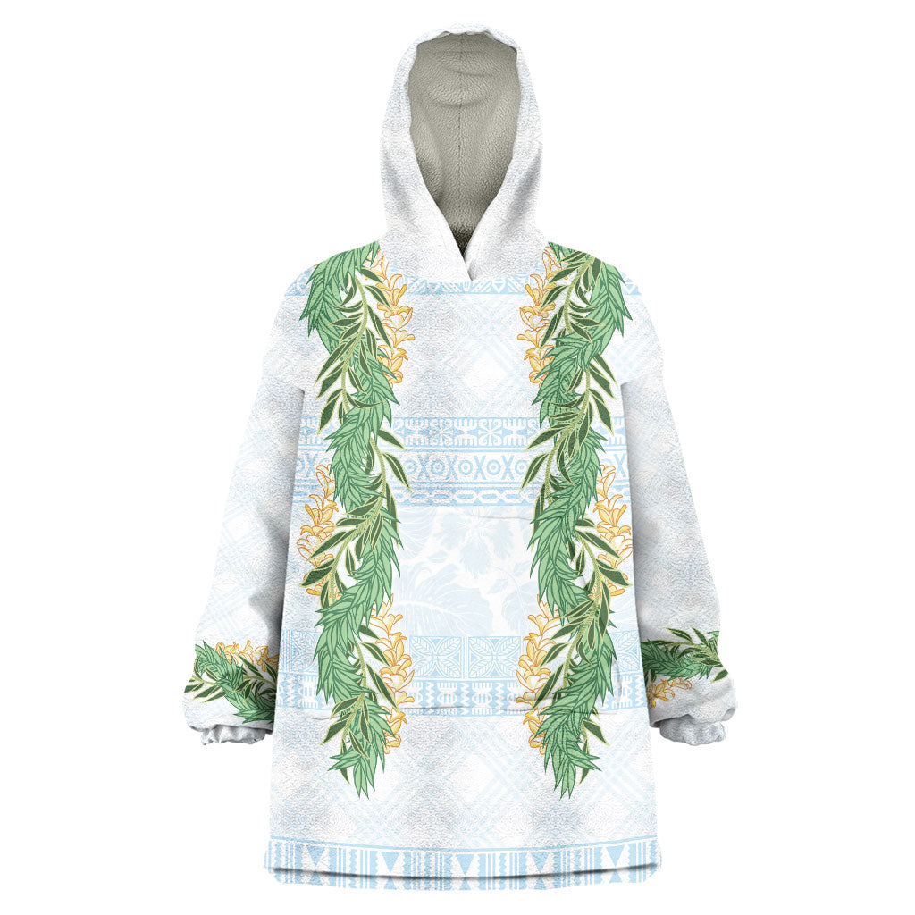 Hawai'i Paniolo Maile Twisted Lei Wearable Blanket Hoodie Winter White LT7 One Size White - Polynesian Pride
