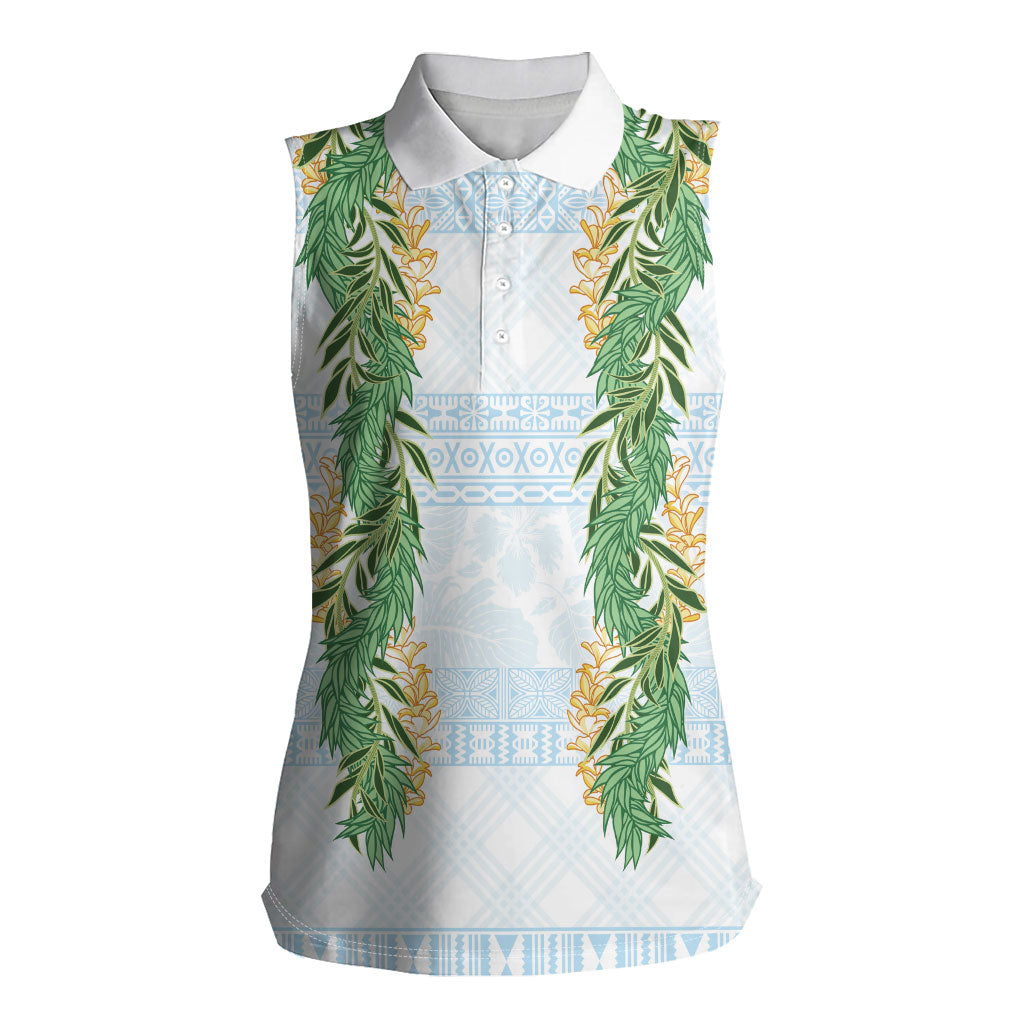 Hawai'i Paniolo Maile Twisted Lei Women Sleeveless Polo Shirt Winter White LT7 Female White - Polynesian Pride