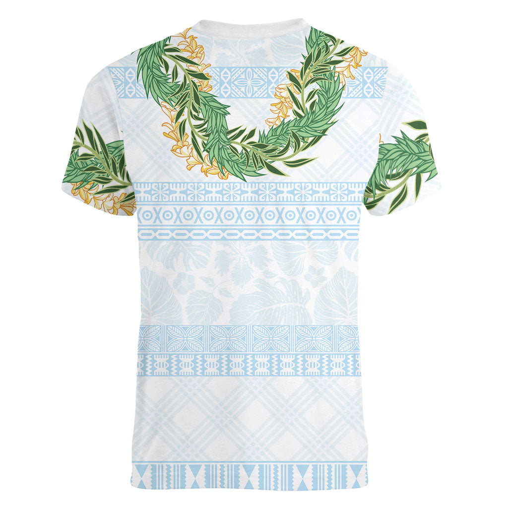 Hawai'i Paniolo Maile Twisted Lei Women V-Neck T-Shirt Winter White LT7 - Polynesian Pride