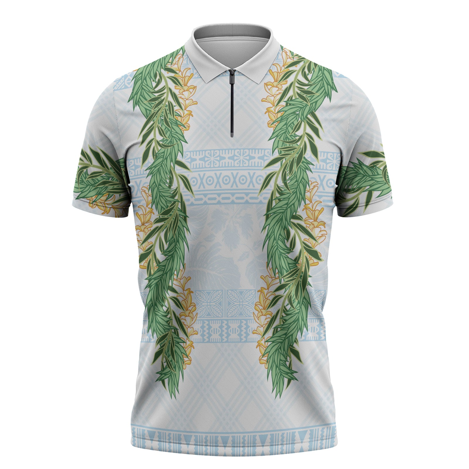 Hawai'i Paniolo Maile Twisted Lei Zipper Polo Shirt Winter White