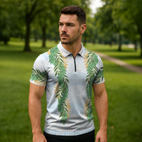 Hawai'i Paniolo Maile Twisted Lei Zipper Polo Shirt Winter White LT7 - Polynesian Pride