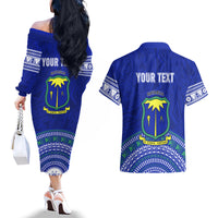 Personalised Fiji Natabua High School Couples Matching Off The Shoulder Long Sleeve Dress and Hawaiian Shirt Kaviti Tapa Mix Colors Proud NHS LT7 - Polynesian Pride