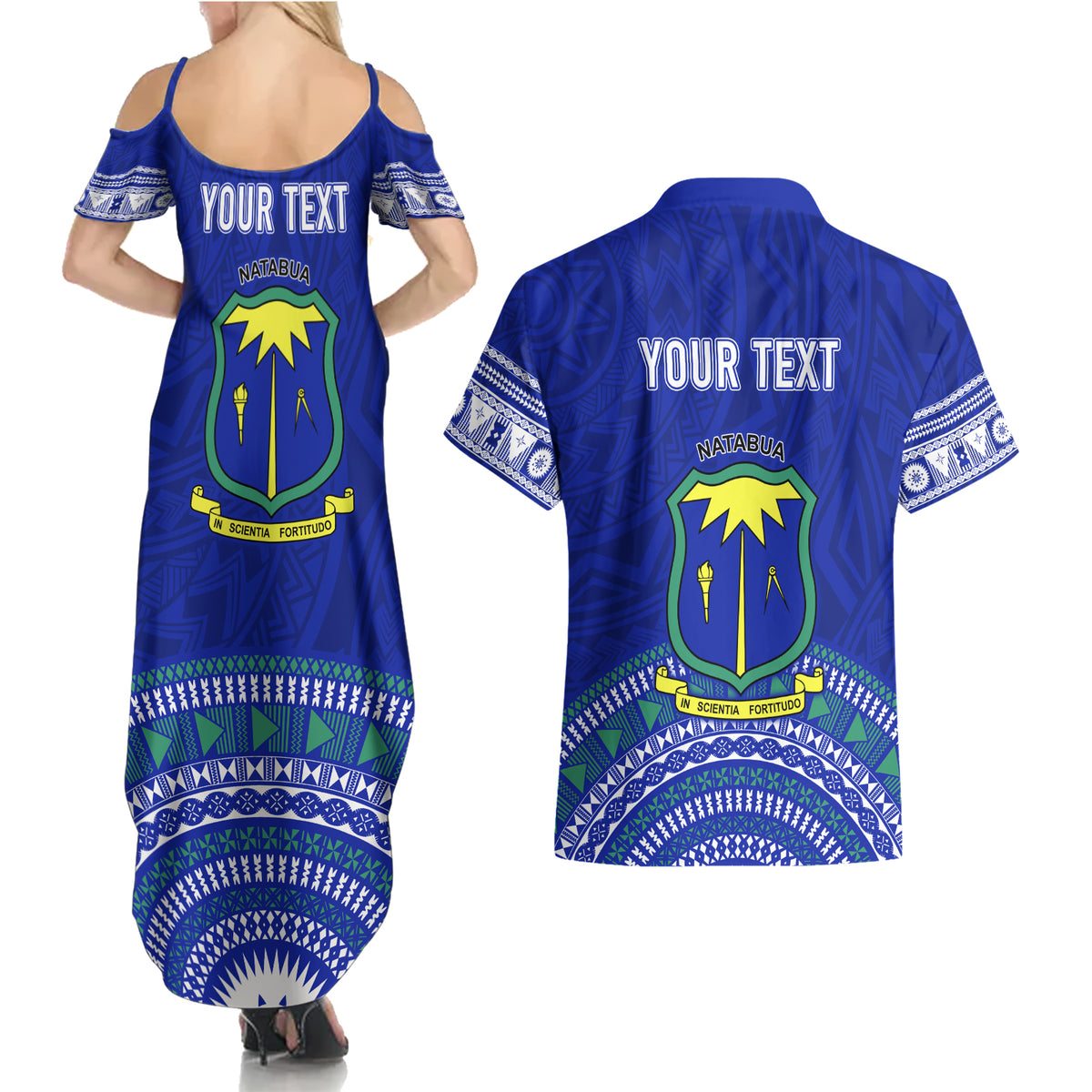 Personalised Fiji Natabua High School Couples Matching Summer Maxi Dress and Hawaiian Shirt Kaviti Tapa Mix Colors Proud NHS LT7 - Polynesian Pride