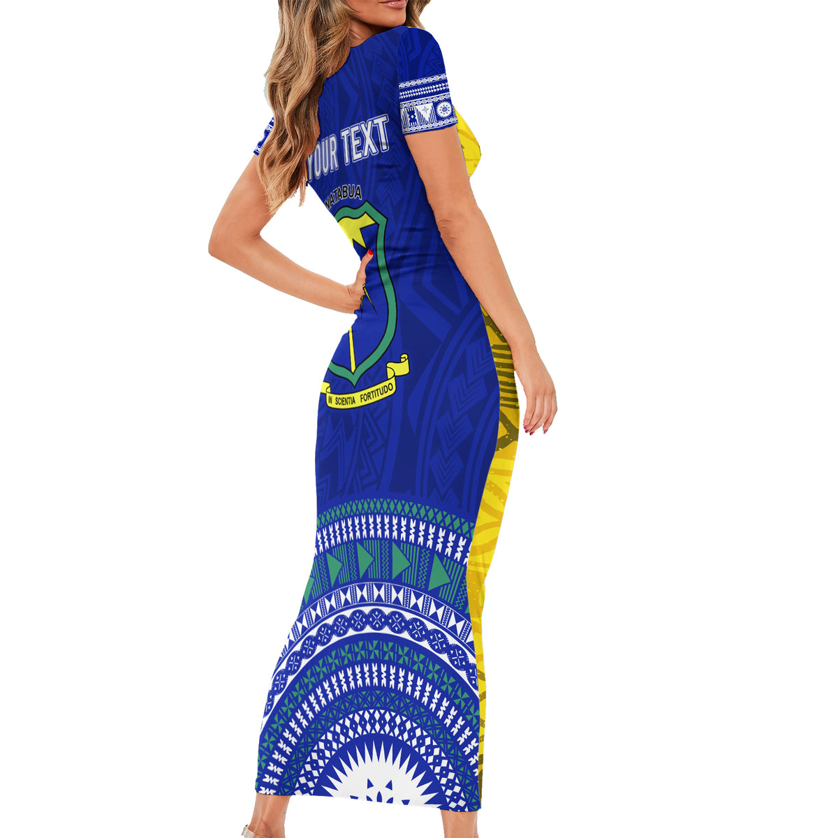 Personalised Fiji Natabua High School Family Matching Short Sleeve Bodycon Dress and Hawaiian Shirt Kaviti Tapa Mix Colors Proud NHS LT7 - Polynesian Pride