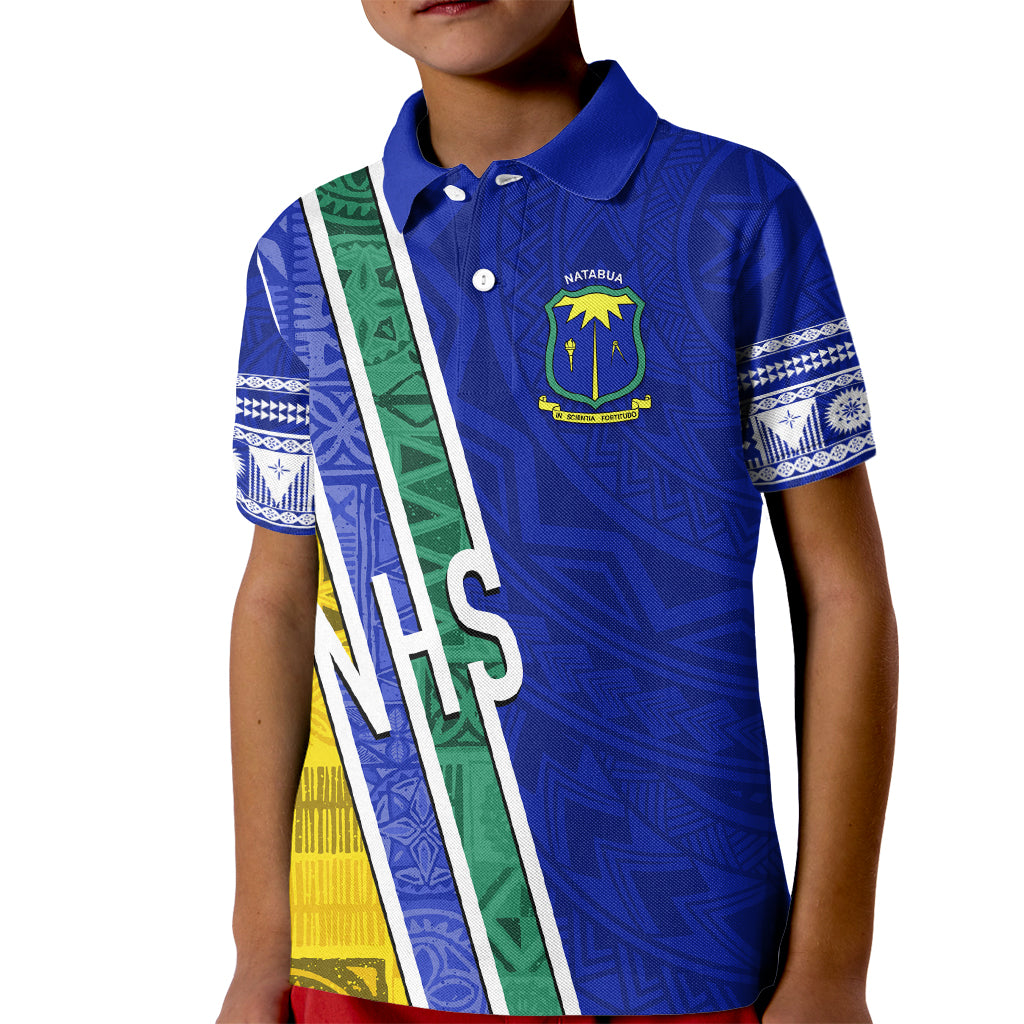 Personalised Fiji Natabua High School Kid Polo Shirt Kaviti Tapa Mix Colors Proud NHS LT7 Kid Blue - Polynesian Pride