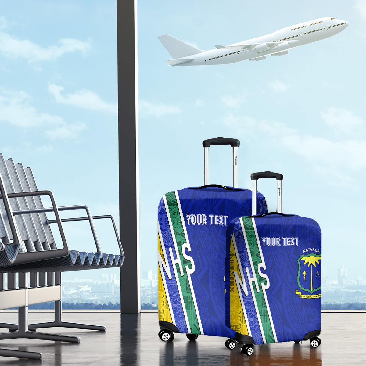 Personalised Fiji Natabua High School Luggage Cover Kaviti Tapa Mix Colors Proud NHS LT7 - Polynesian Pride
