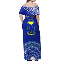 Personalised Fiji Natabua High School Off Shoulder Maxi Dress Kaviti Tapa Mix Colors Proud NHS LT7 - Polynesian Pride