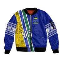 Personalised Fiji Natabua High School Sleeve Zip Bomber Jacket Kaviti Tapa Mix Colors Proud NHS LT7 Unisex Blue - Polynesian Pride