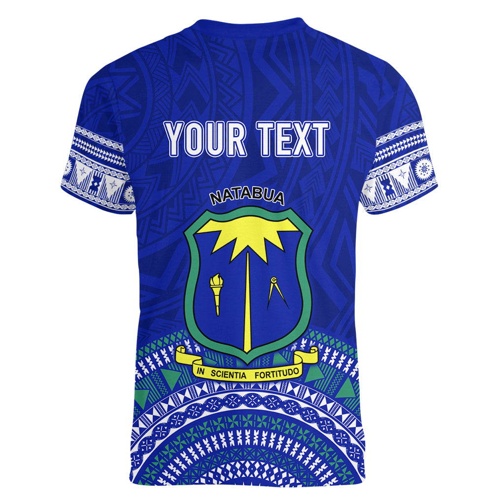 Personalised Fiji Natabua High School Women V Neck T Shirt Kaviti Tapa Mix Colors Proud NHS LT7 - Polynesian Pride