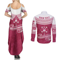 Personalised Fiji Adi Cakobau School Couples Matching Summer Maxi Dress and Long Sleeve Button Shirts ACS Old Girls Lotus Mix Masi LT7 - Polynesian Pride