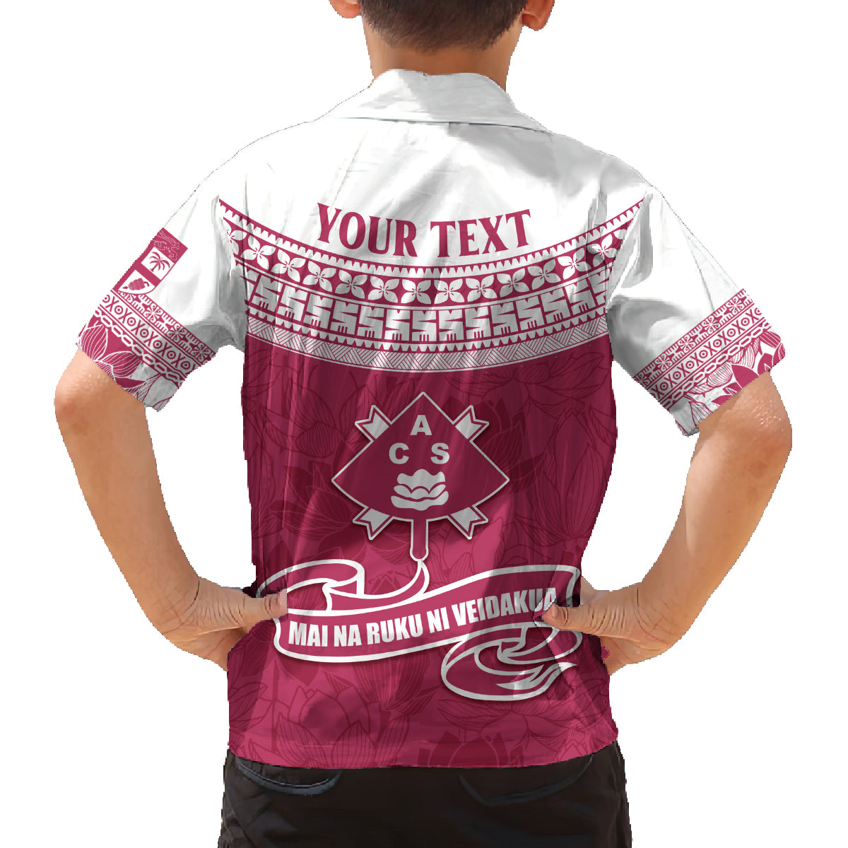 Personalised Fiji Adi Cakobau School Family Matching Off Shoulder Maxi Dress and Hawaiian Shirt ACS Old Girls Lotus Mix Masi LT7 - Polynesian Pride