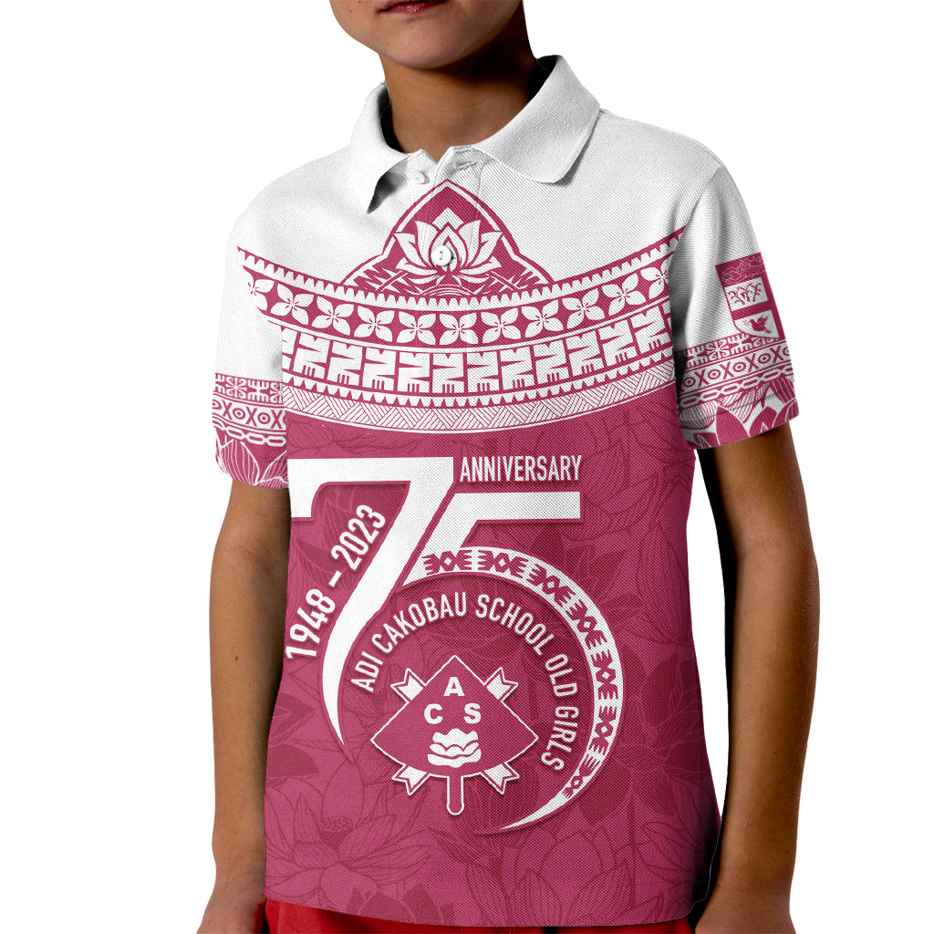 Personalised Fiji Adi Cakobau School Kid Polo Shirt ACS Old Girls Lotus Mix Masi LT7 Kid Crimson - Polynesian Pride