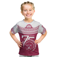 Personalised Fiji Adi Cakobau School Kid T Shirt ACS Old Girls Lotus Mix Masi LT7 Crimson - Polynesian Pride