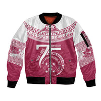 Personalised Fiji Adi Cakobau School Sleeve Zip Bomber Jacket ACS Old Girls Lotus Mix Masi LT7 Unisex Crimson - Polynesian Pride