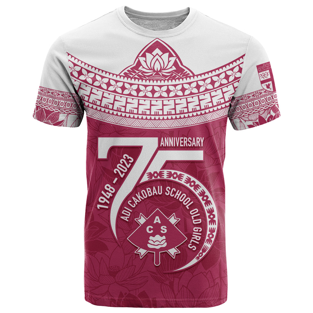 Personalised Fiji Adi Cakobau School T Shirt ACS Old Girls Lotus Mix Masi LT7 Crimson - Polynesian Pride