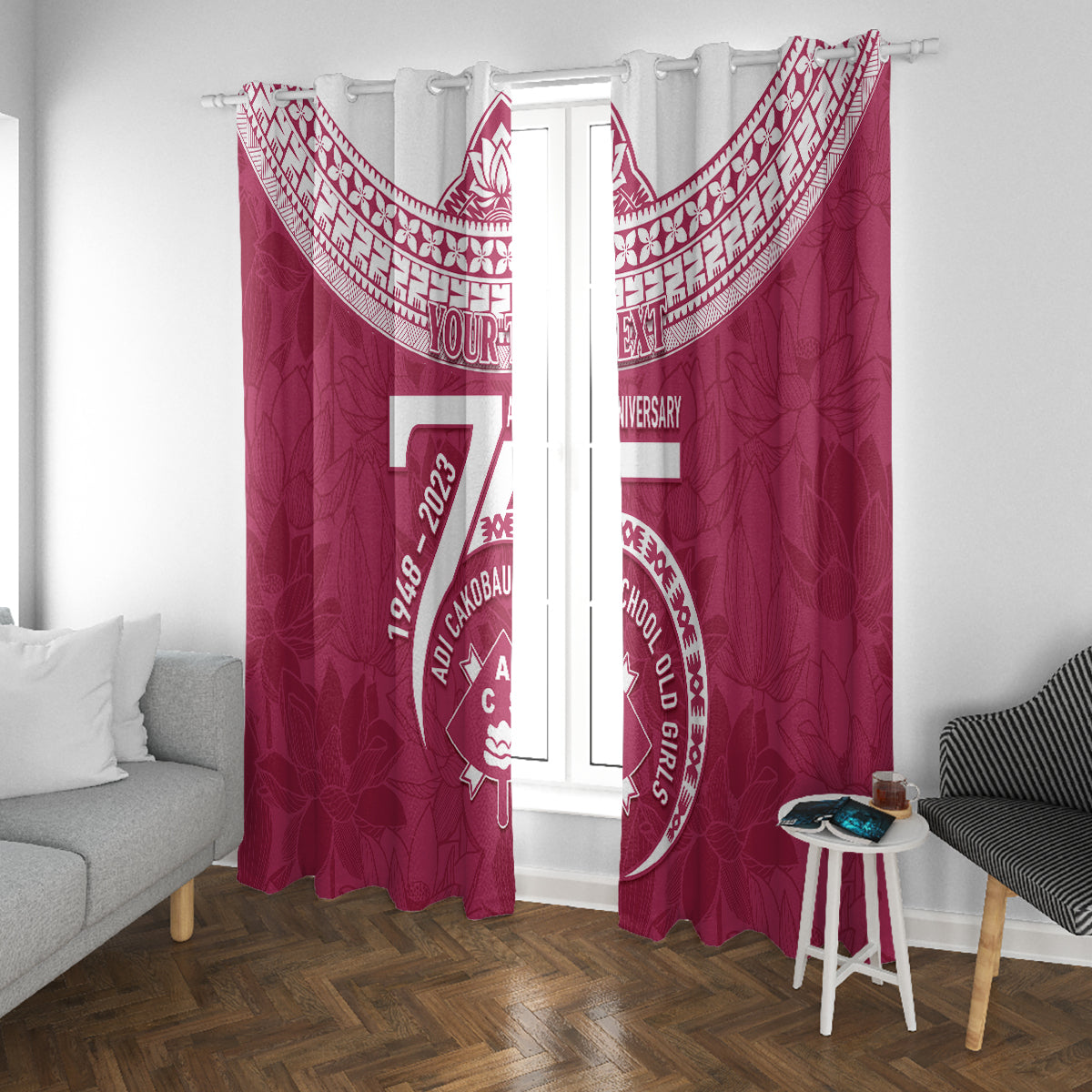 Personalised Fiji Adi Cakobau School Window Curtain ACS Old Girls Lotus Mix Masi LT7 - Polynesian Pride