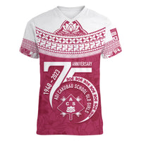 Personalised Fiji Adi Cakobau School Women V Neck T Shirt ACS Old Girls Lotus Mix Masi LT7 Female Crimson - Polynesian Pride