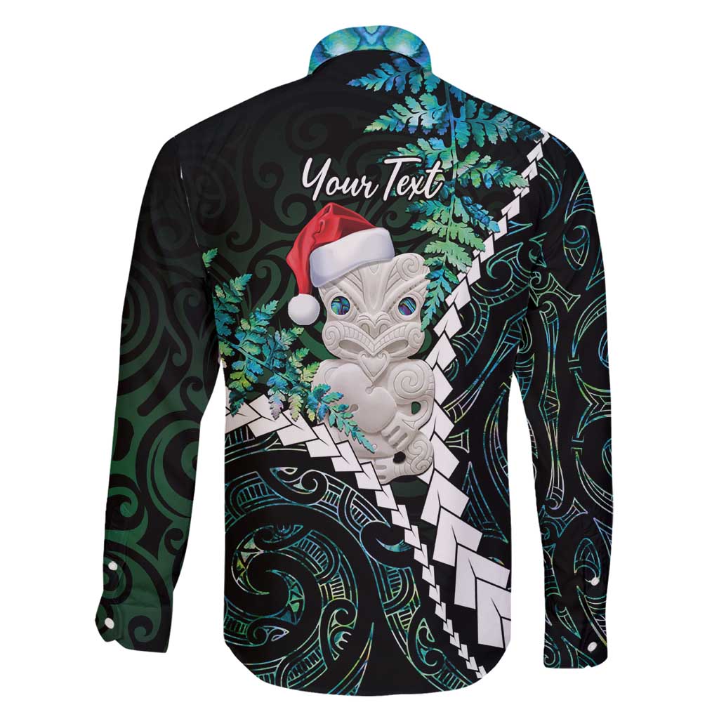 New Zealand Personalised Family Matching Long Sleeve Bodycon Dress and Hawaiian Shirt Meri Kirihimete Kowhaiwhai Mix Paua Shell - Emerald