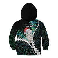 New Zealand Personalised Kid Hoodie Meri Kirihimete Kowhaiwhai Mix Paua Shell - Emerald