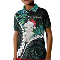 New Zealand Personalised Kid Polo Shirt Meri Kirihimete Kowhaiwhai Mix Paua Shell - Emerald
