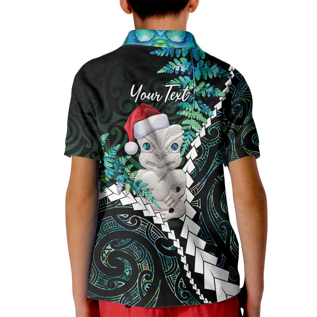 New Zealand Personalised Kid Polo Shirt Meri Kirihimete Kowhaiwhai Mix Paua Shell - Emerald