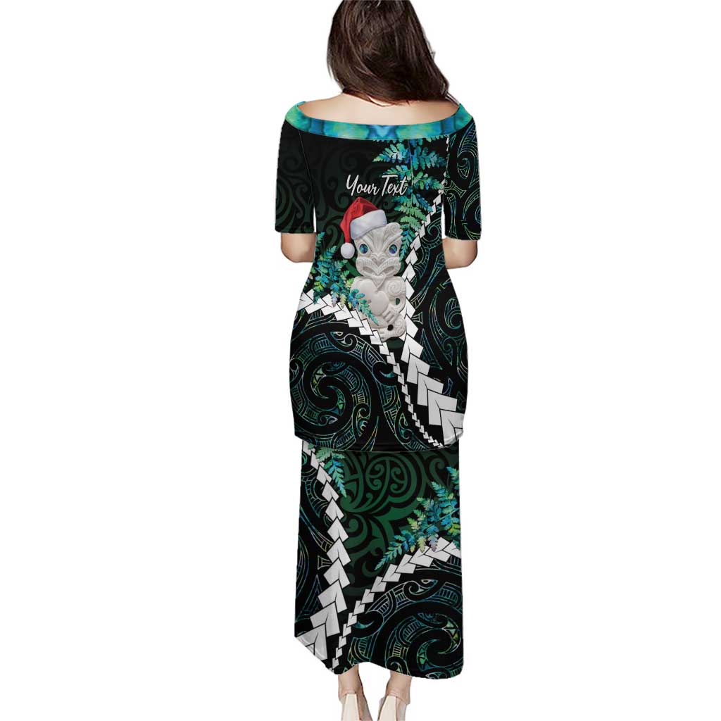 New Zealand Personalised Puletasi Meri Kirihimete Kowhaiwhai Mix Paua Shell - Emerald