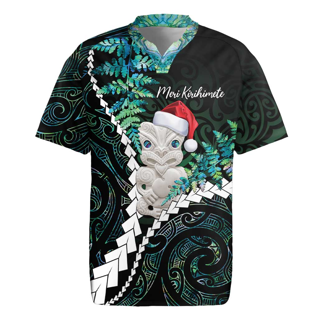 New Zealand Personalised Rugby Jersey Meri Kirihimete Kowhaiwhai Mix Paua Shell - Emerald