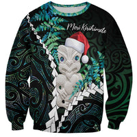 New Zealand Personalised Sweatshirt Meri Kirihimete Kowhaiwhai Mix Paua Shell - Emerald