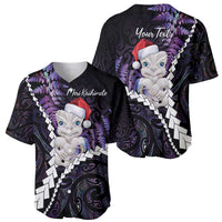 New Zealand Personalised Baseball Jersey Meri Kirihimete Kowhaiwhai Mix Paua Shell - Amethys