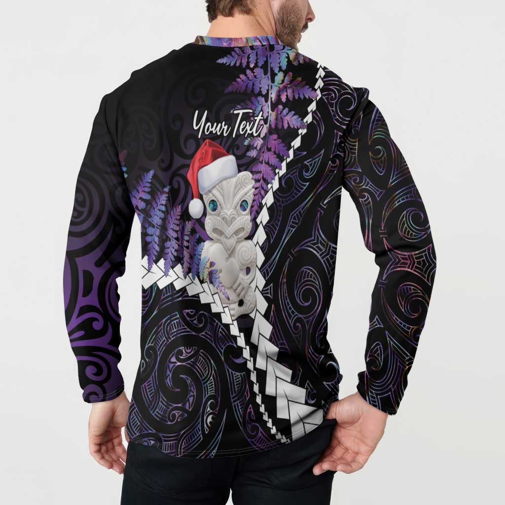 New Zealand Personalised Button Sweatshirt Meri Kirihimete Kowhaiwhai Mix Paua Shell - Amethys