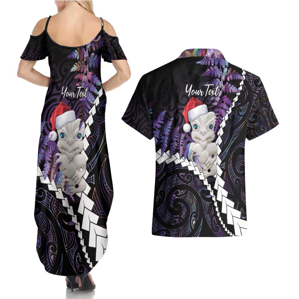 New Zealand Personalised Couples Matching Summer Maxi Dress and Hawaiian Shirt Meri Kirihimete Kowhaiwhai Mix Paua Shell - Amethys