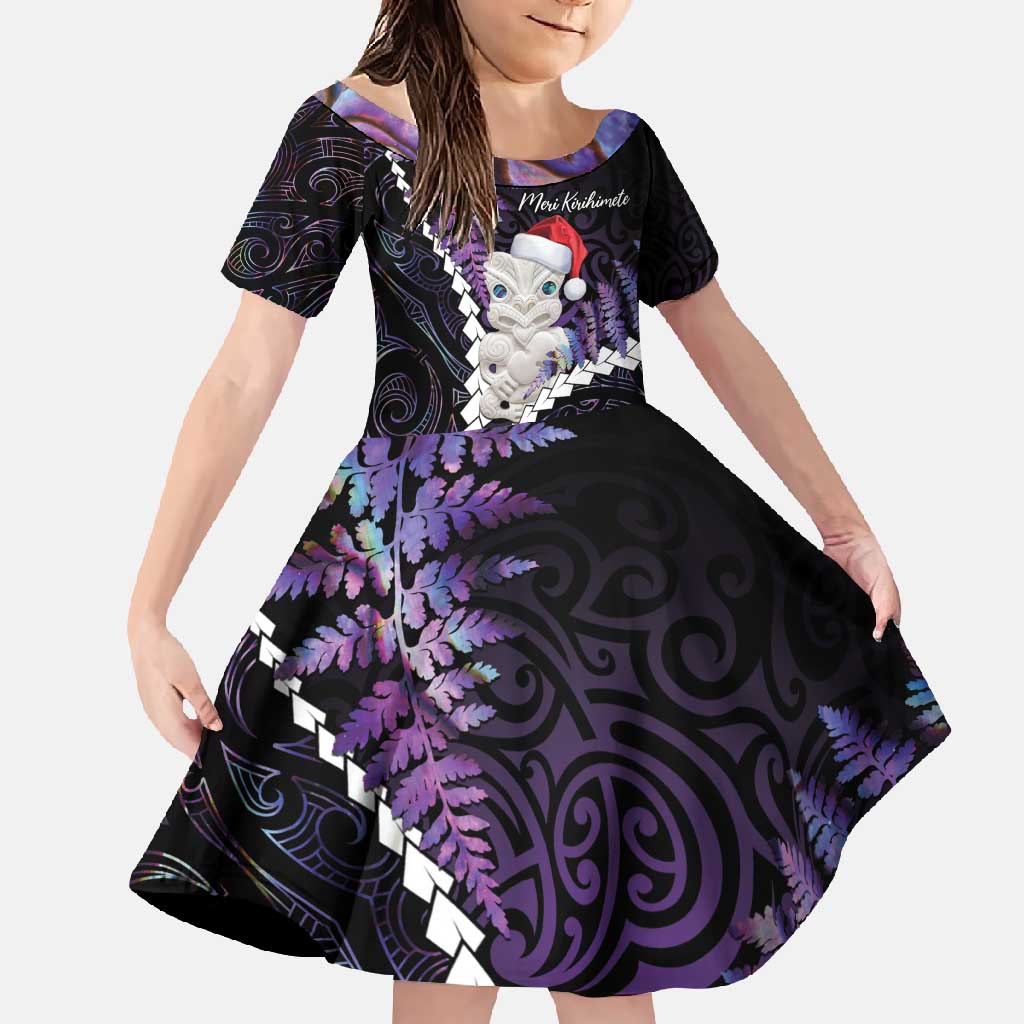 New Zealand Personalised Family Matching Short Sleeve Bodycon Dress and Hawaiian Shirt Meri Kirihimete Kowhaiwhai Mix Paua Shell - Amethys