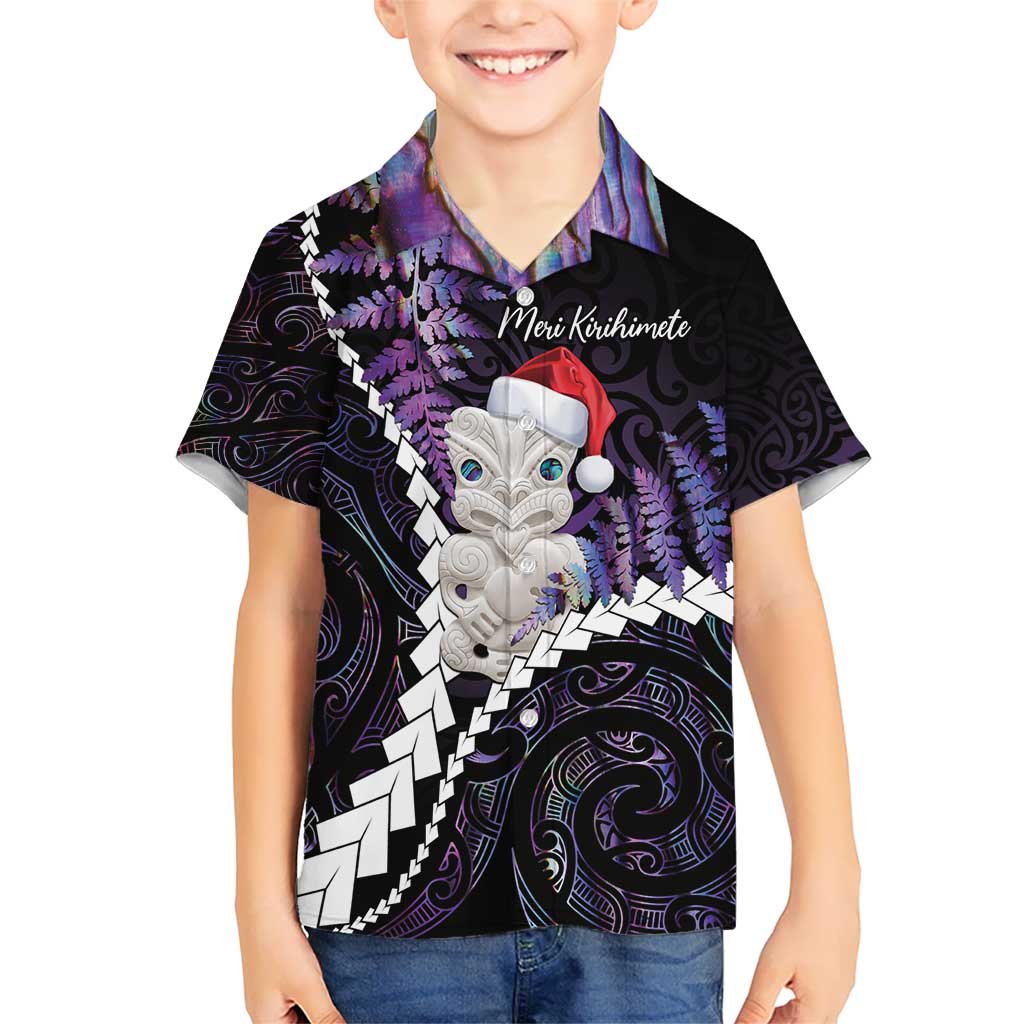 New Zealand Personalised Kid Hawaiian Shirt Meri Kirihimete Kowhaiwhai Mix Paua Shell - Amethys