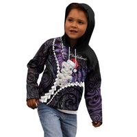 New Zealand Personalised Kid Hoodie Meri Kirihimete Kowhaiwhai Mix Paua Shell - Amethys