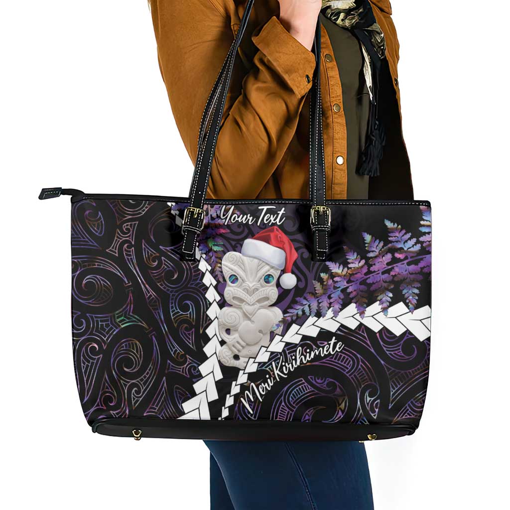 New Zealand Personalised Leather Tote Bag Meri Kirihimete Kowhaiwhai Mix Paua Shell - Amethys